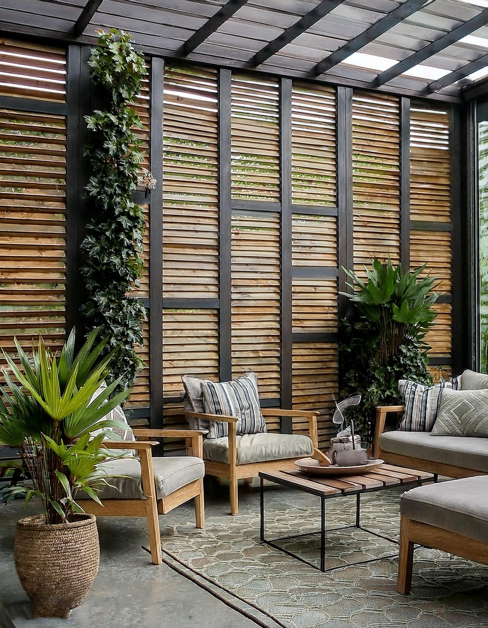 Slatted Screened Patio Wall