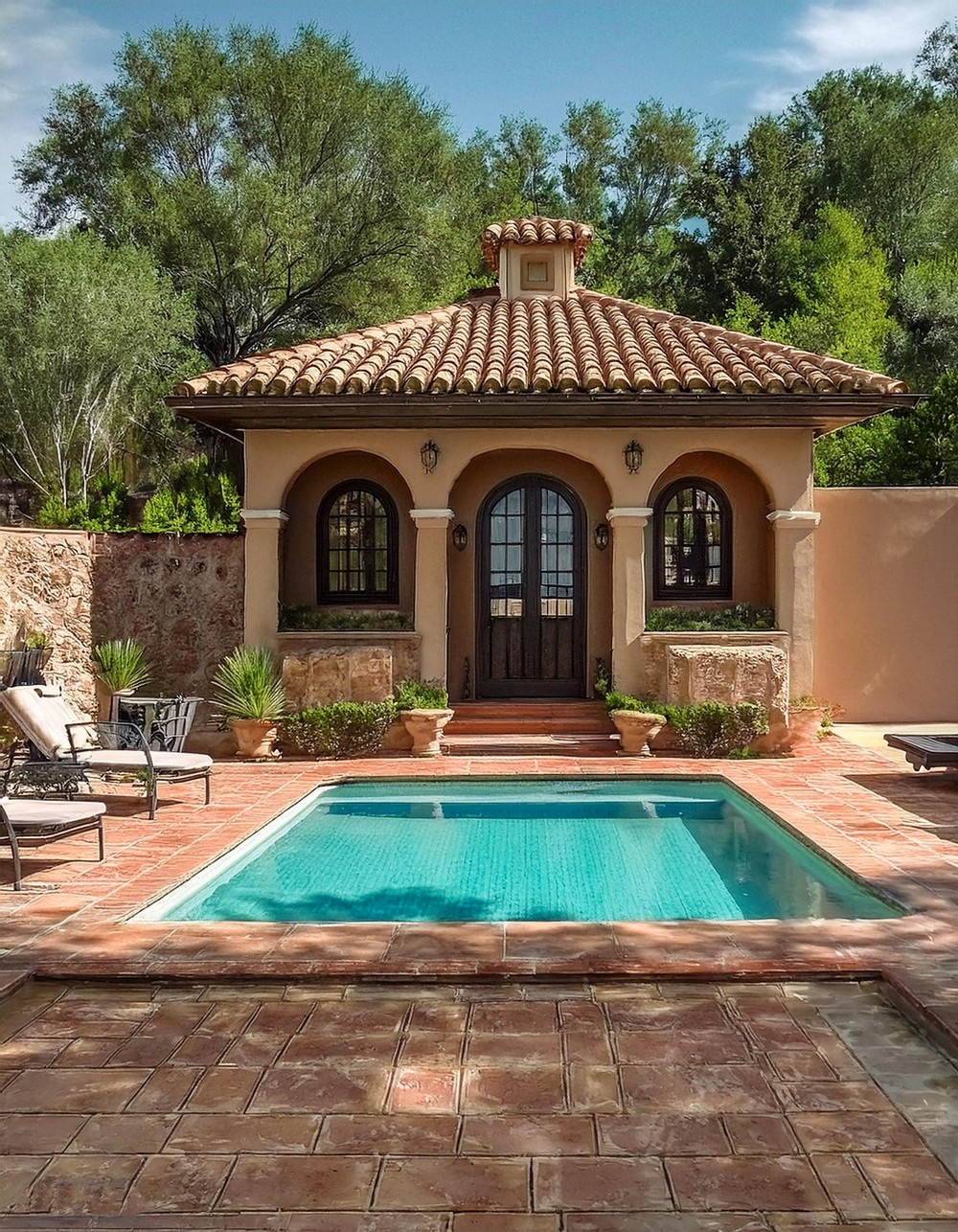 Southwestern Pool House with a Saltillo Tile Roof