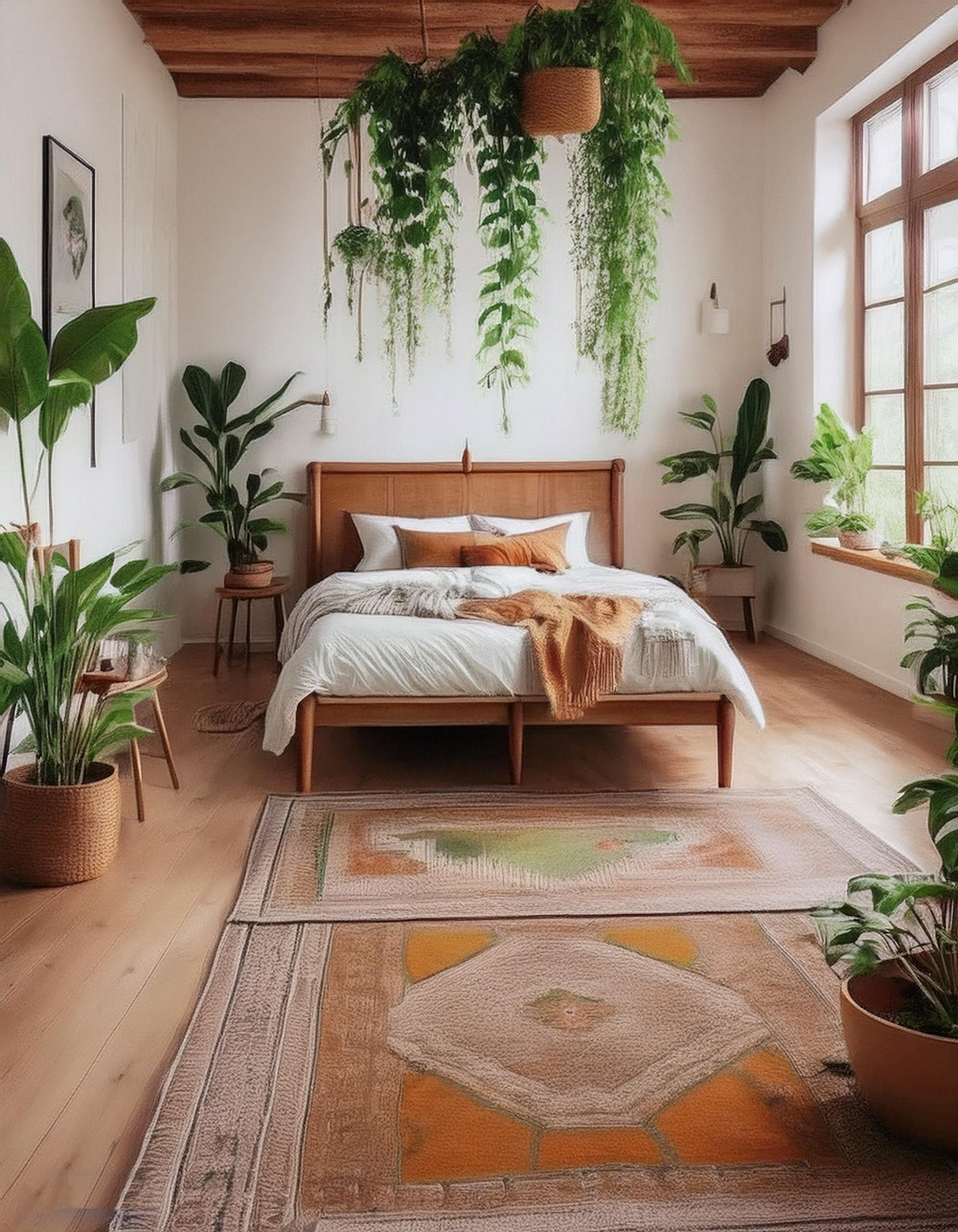 Terracotta-Colored Rug with Lush Green Plants