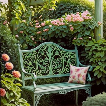 Vintage Garden Bench with Floral Patterns