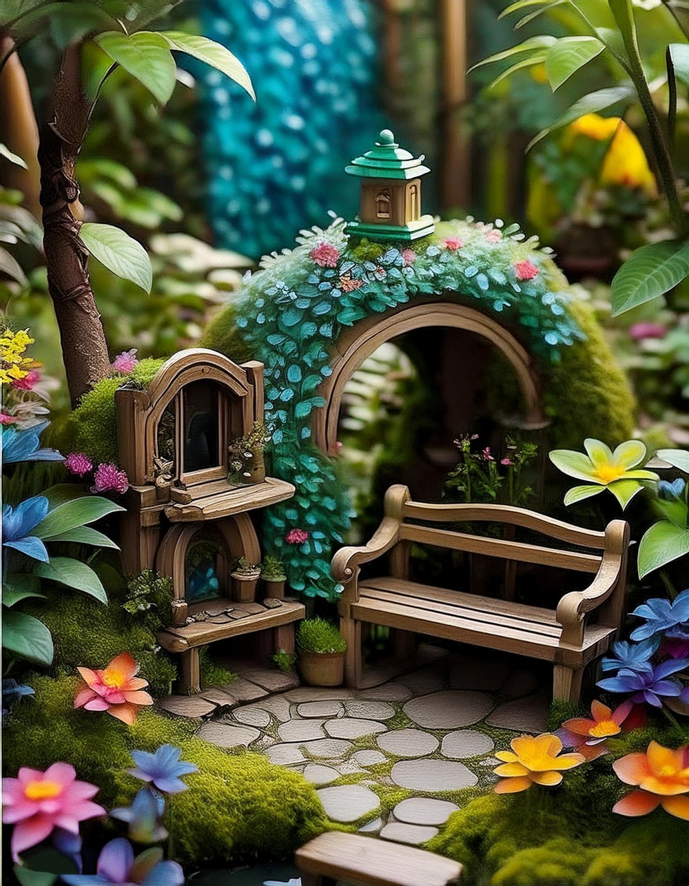 Whimsical Fairy Garden with Miniature Furniture