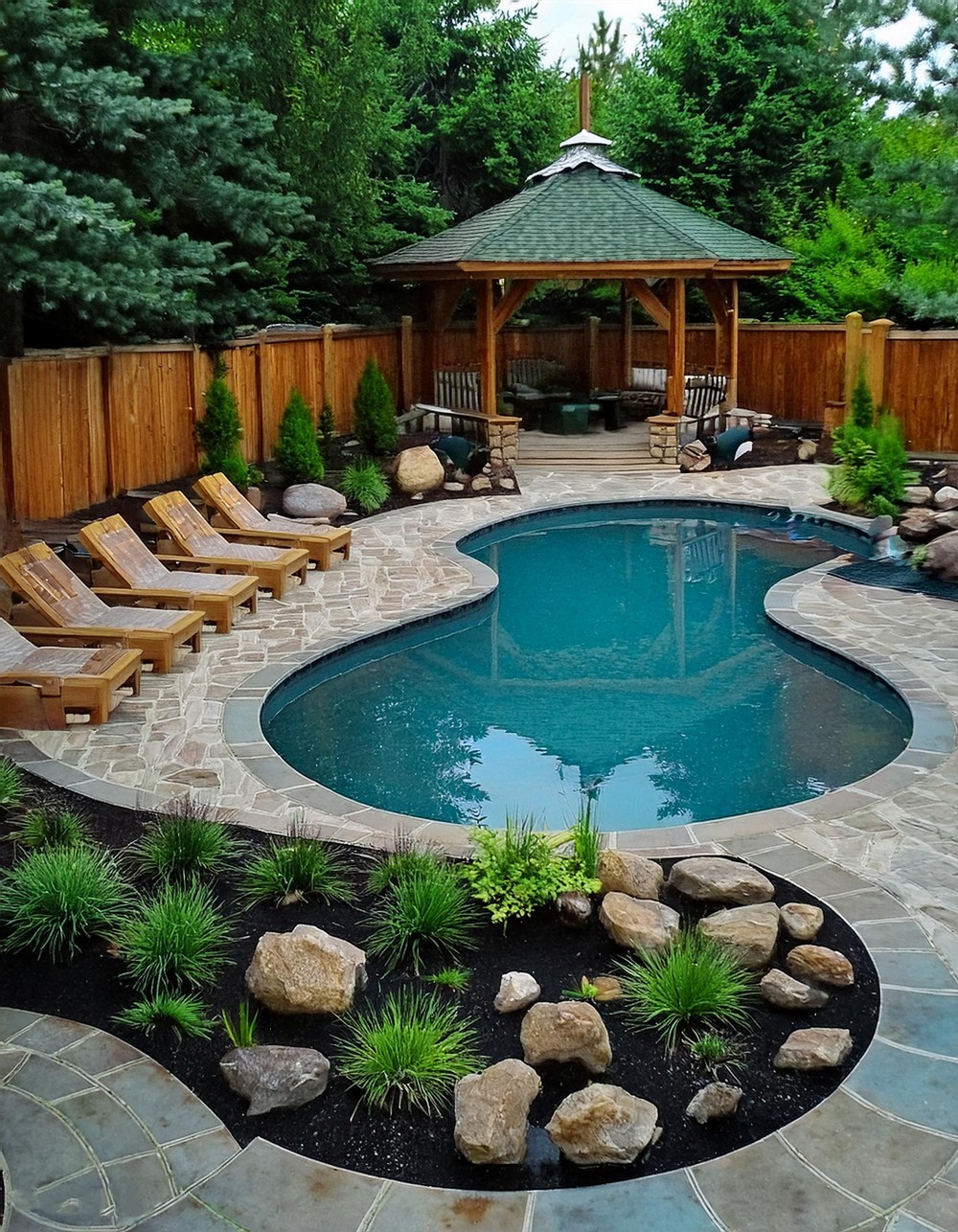 Zen-Inspired Pool House with a Rock Garden