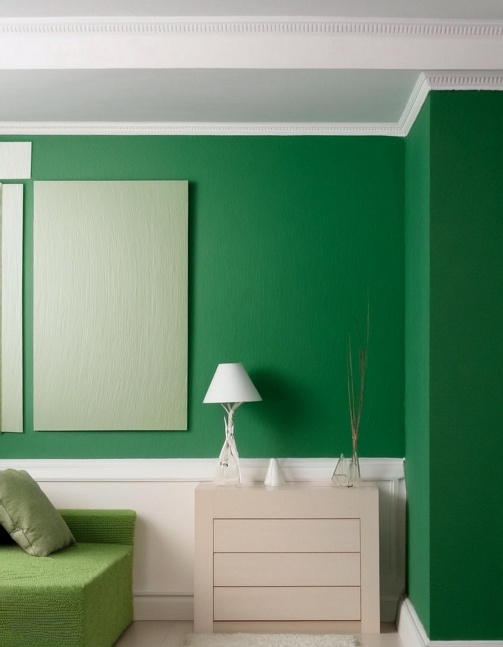 Forest Green and Cream Two Colour Combination for Living Room Walls