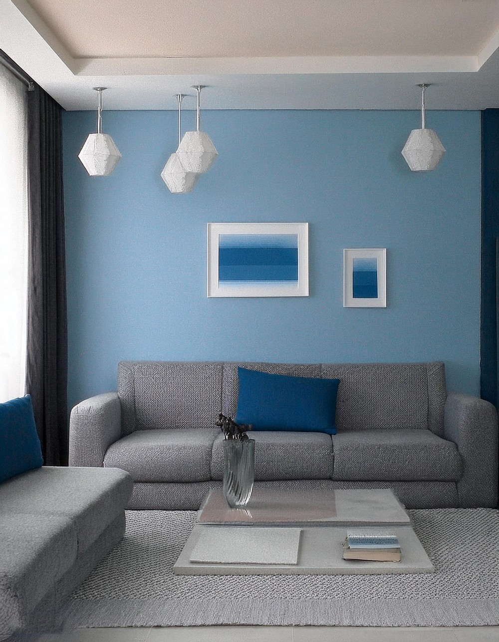 Grey and Blue Two Colour Combination for Living Room Walls