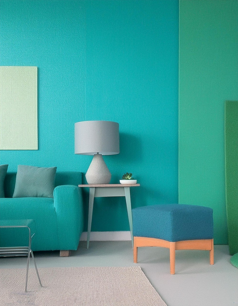 Light Green and Teal Two Colour Combination for Living Room Walls