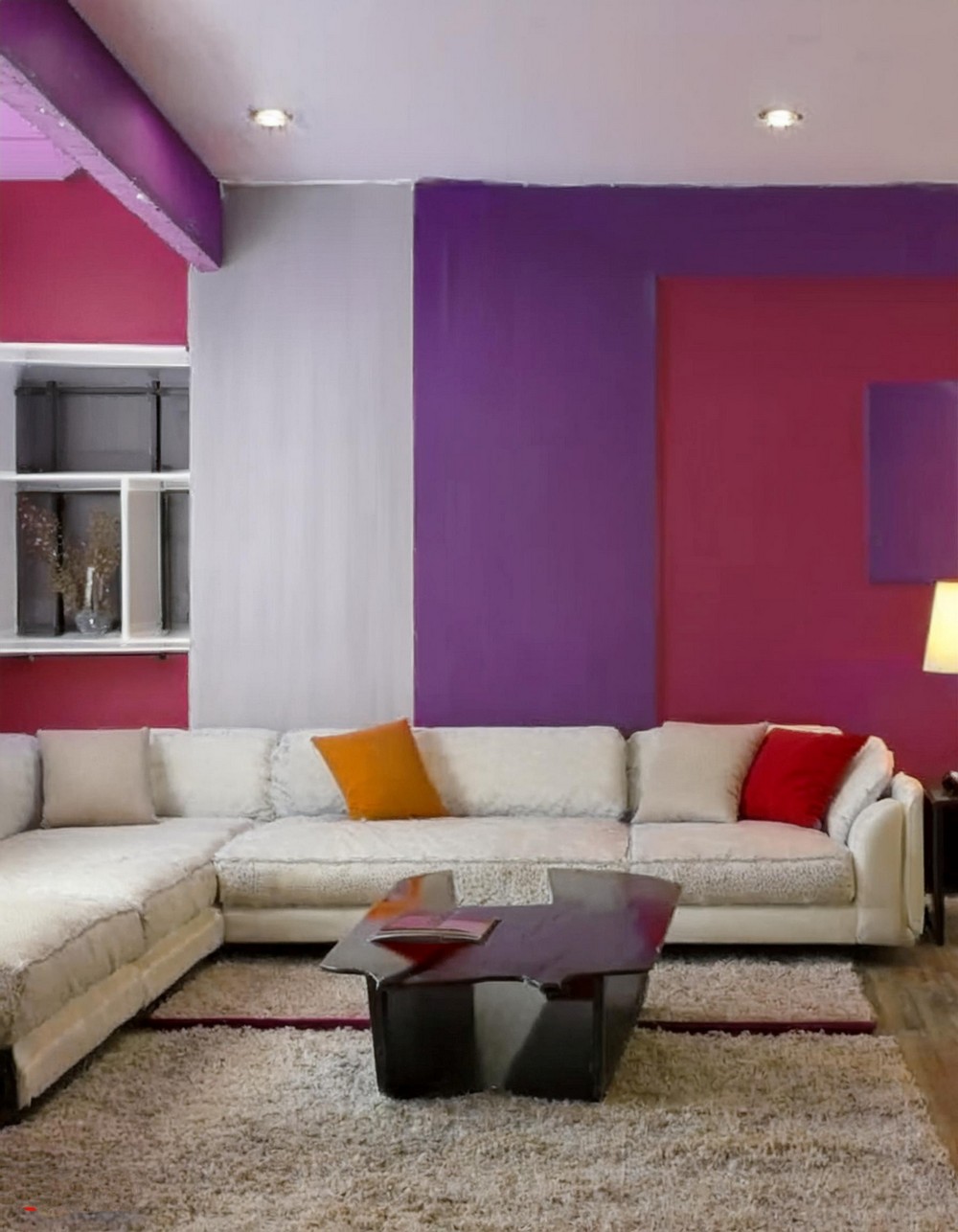 Red and Purple Two Colour Combination for Living Room Walls