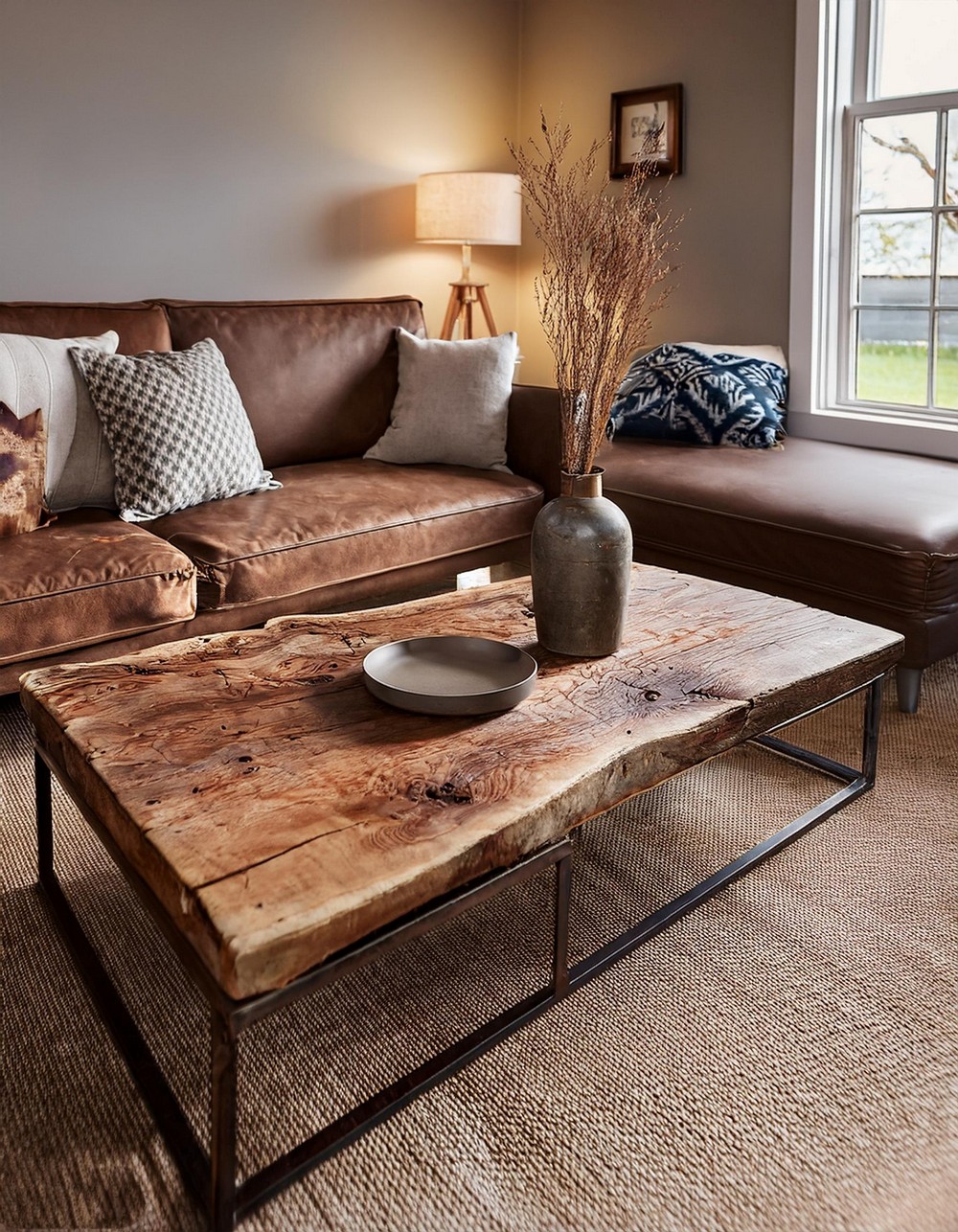 Rustic Coffee Table with Metal Accents