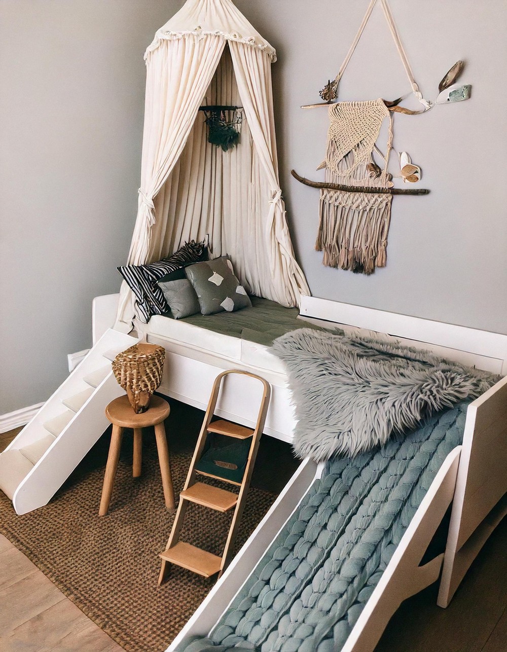 Fun Loft Bed with Slide and Canopy