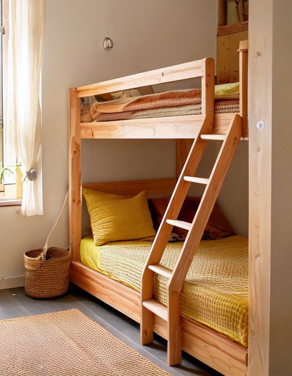 Natural Wood Loft Bed with Ladder