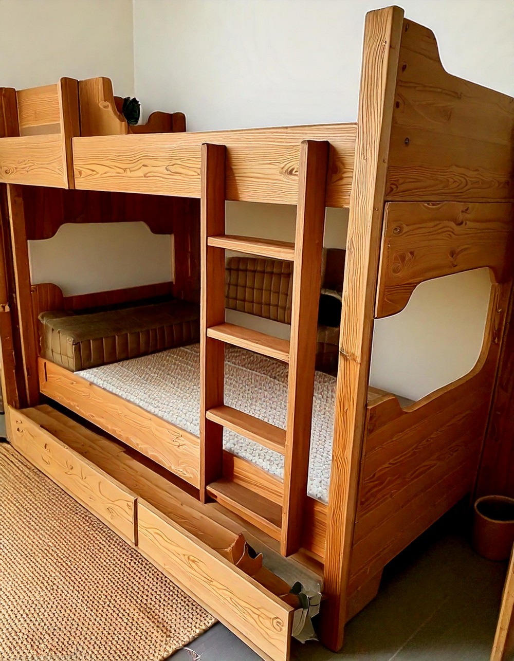 Rustic Wooden Loft Bed with Trundle