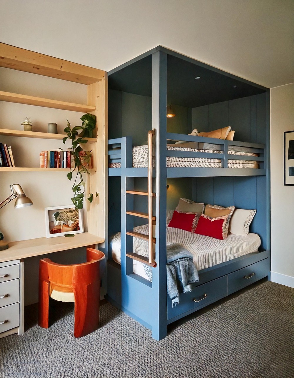 Stylish Blue Loft Bed with Integrated Desk