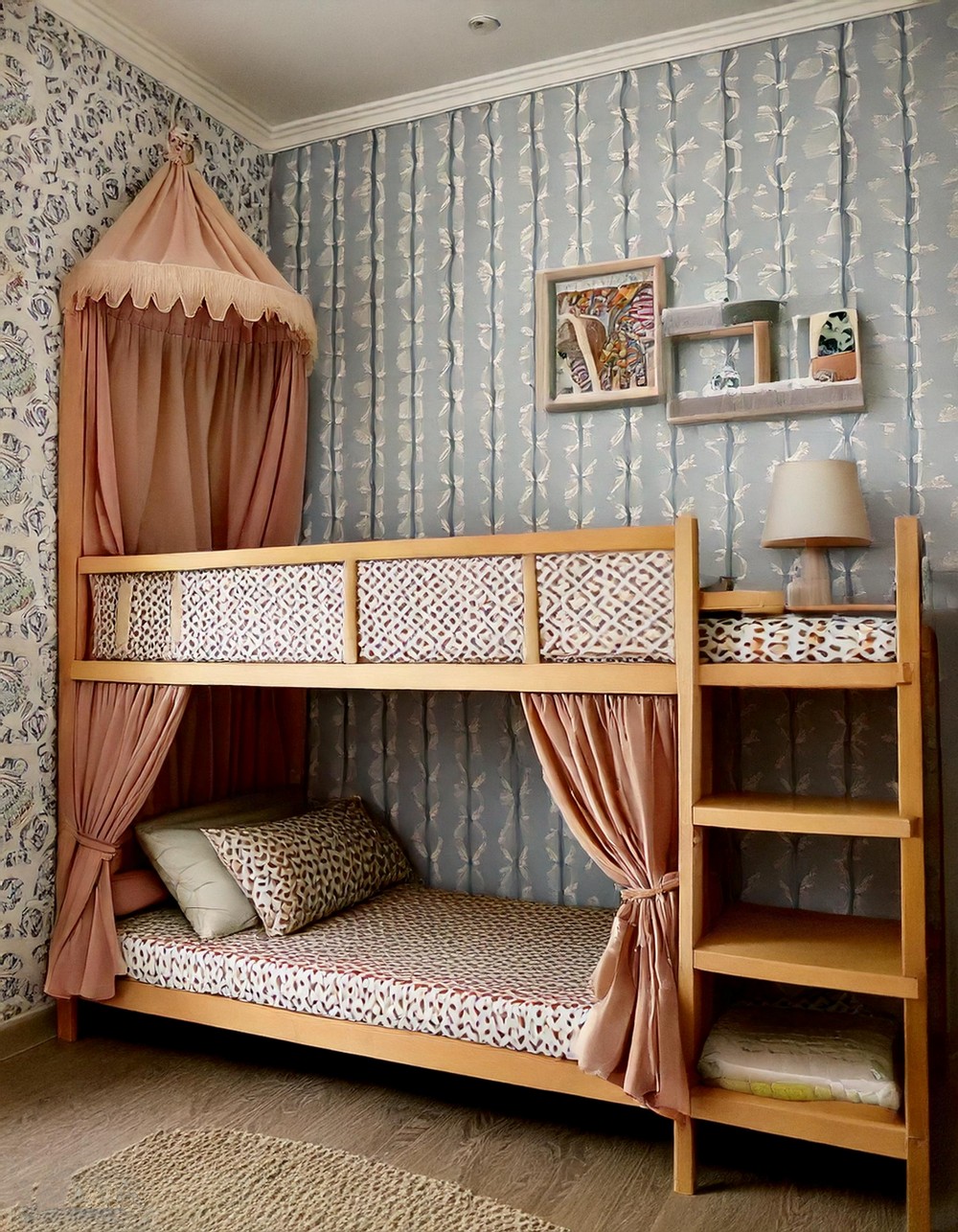 Whimsical Loft Bed with Canopy and Curtains