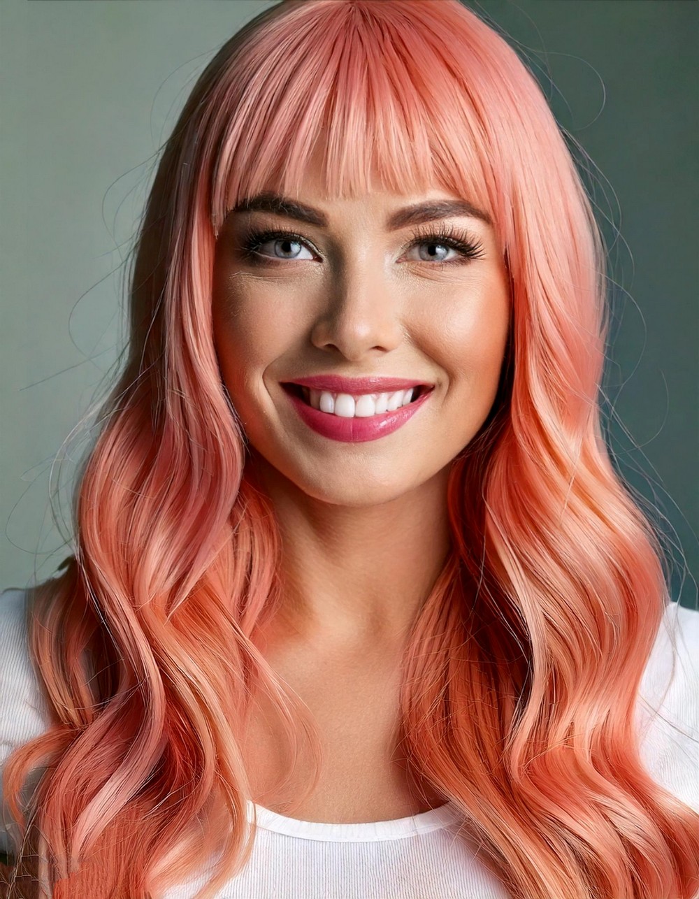 Blush Pink Bangs on Blonde Hair