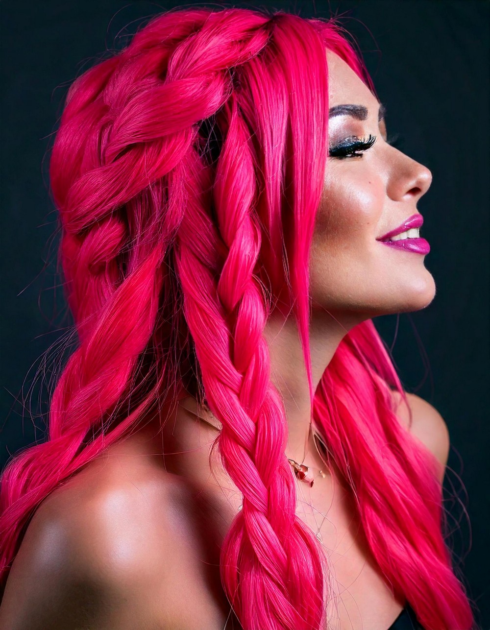 Bright Pink Braids For Long Hair