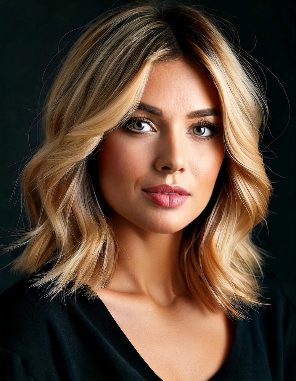 Feathered Bob with Blonde Highlights