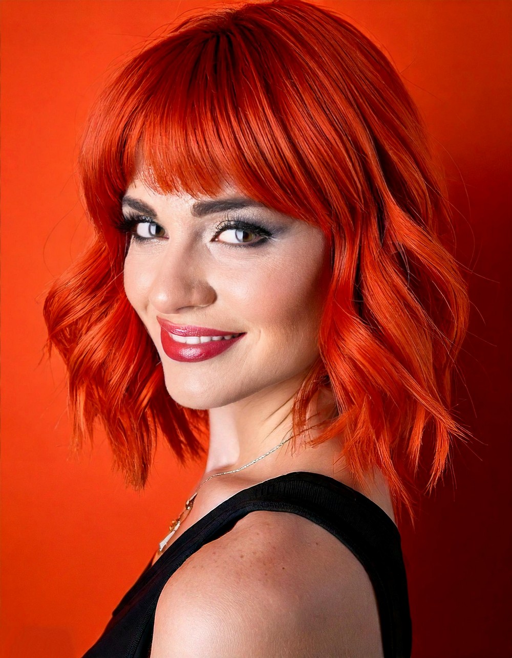 Fiery Red Layered Lob with Fringe