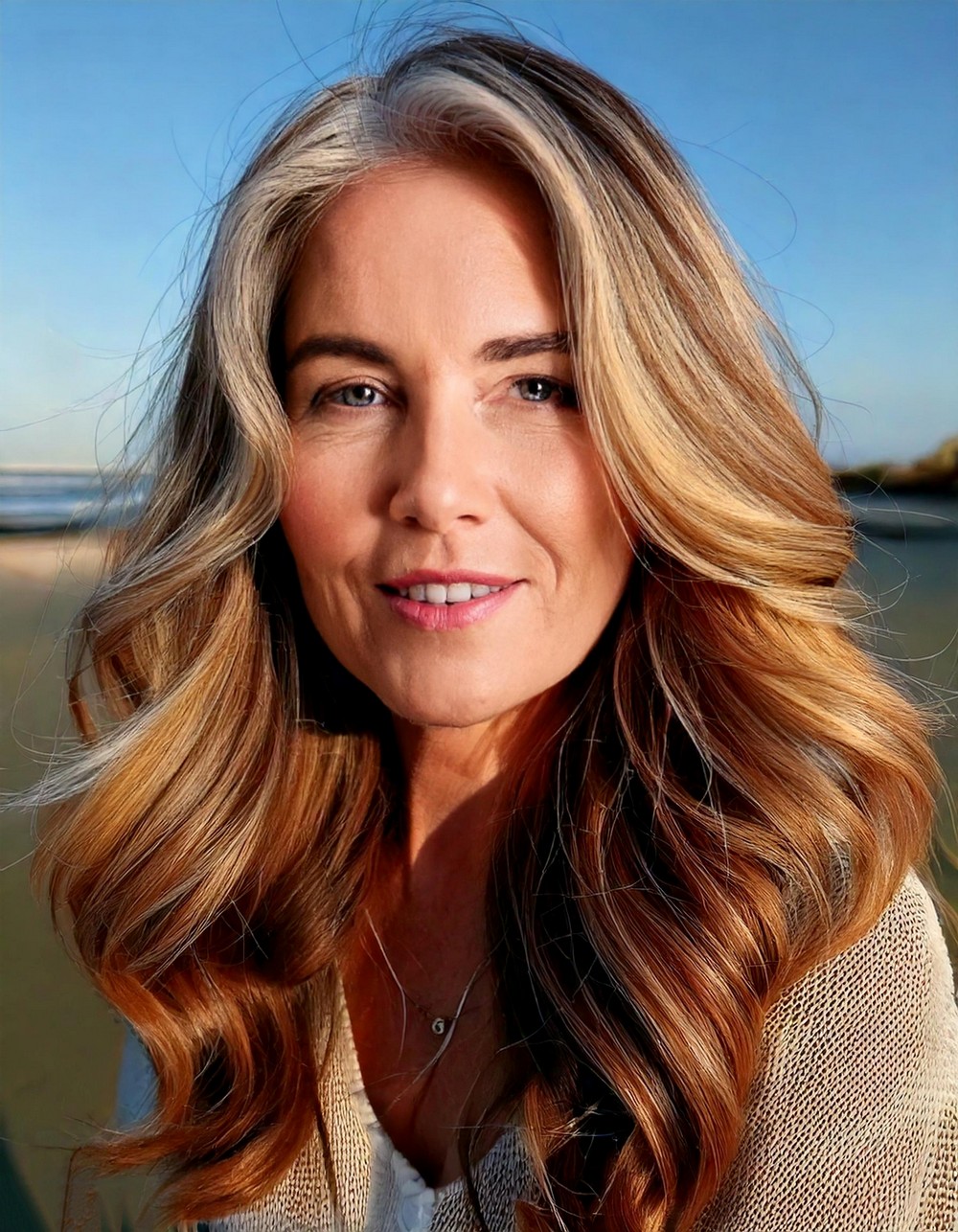 Long Beach Waves with Sun-Kissed Highlights