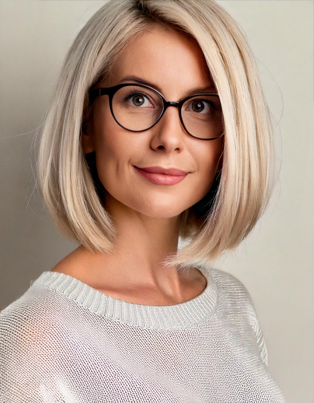 Sleek Asymmetrical Bob with Platinum Blonde