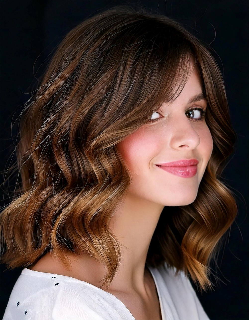 Wavy Lob with Curtain Bangs