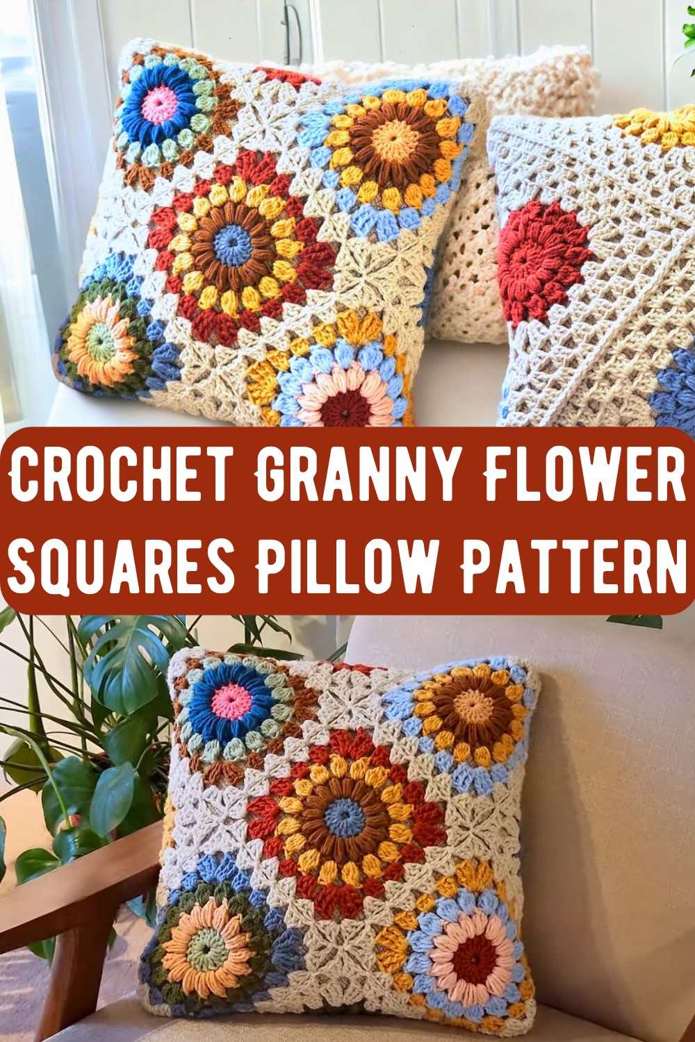 Crochet Granny Flower Squares Pillow Pattern